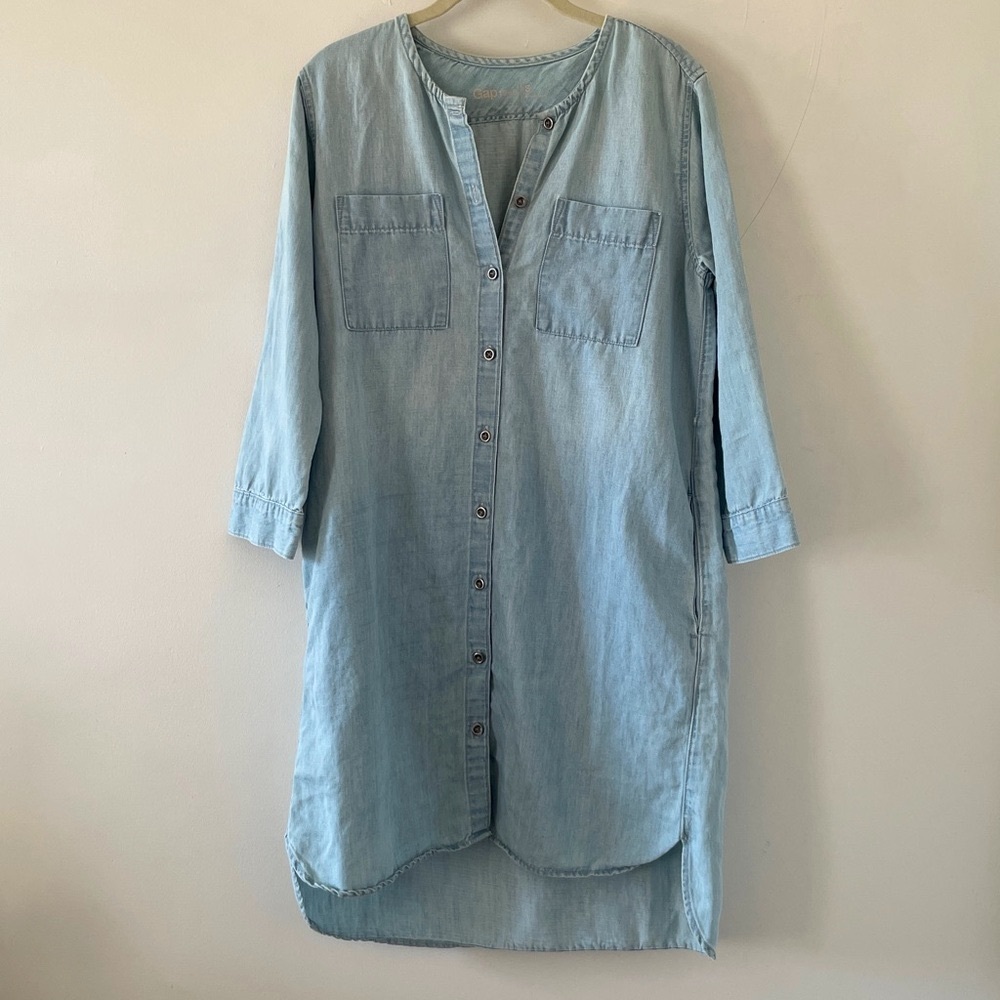 Vintage GAP Denim Long Sleeve Dress Midi/Knee Size Small Blue